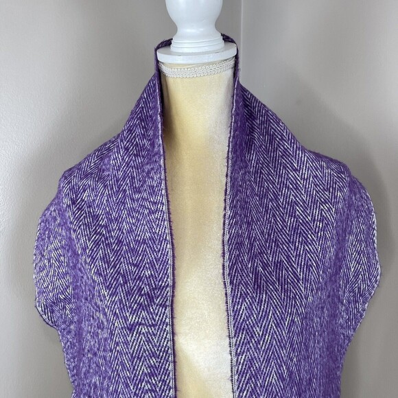 Women Cashmere Scarf Rectangular Stripes Purple 54” x 10” - Picture 4 of 7
